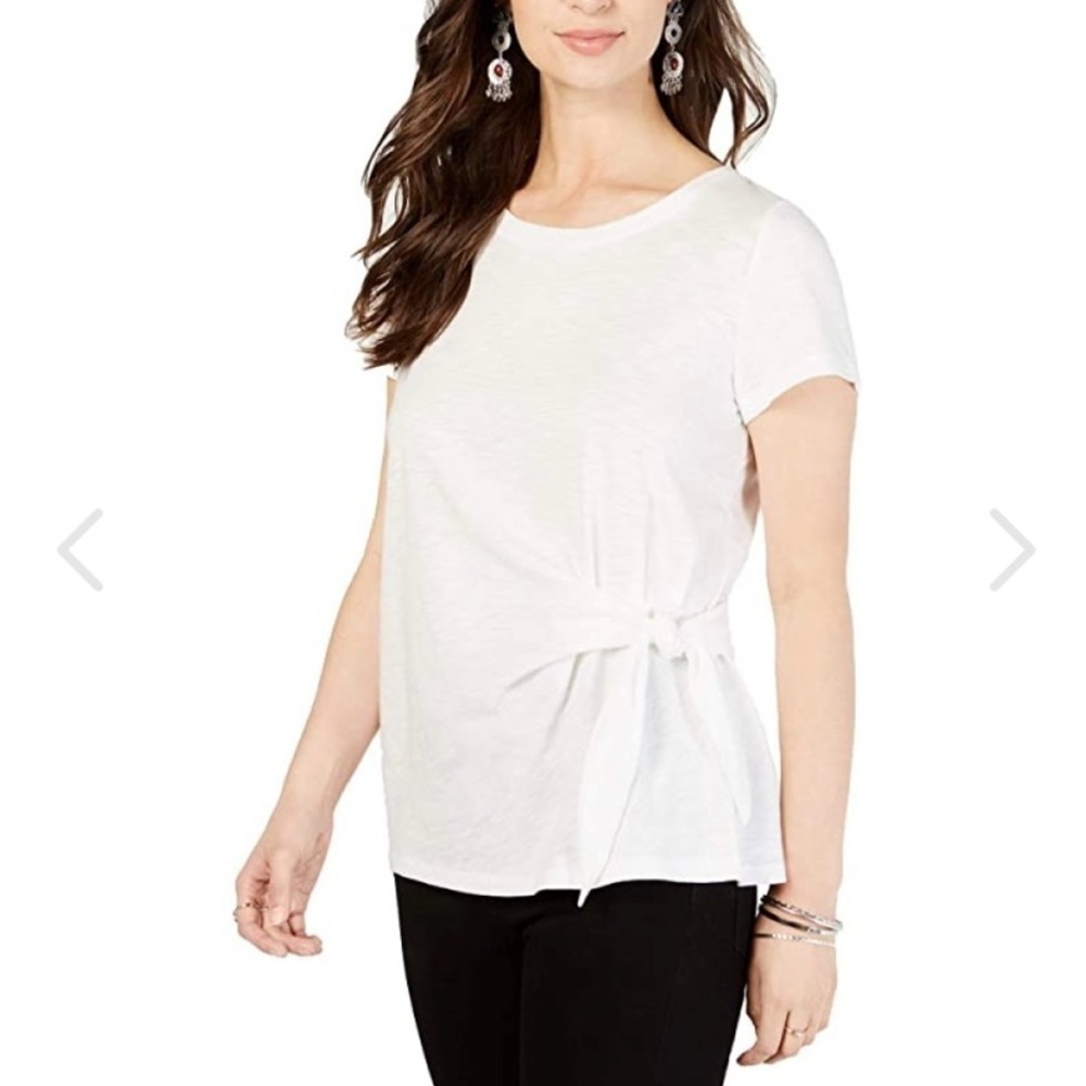 NEW Style & Co Plus White Top Tee Shirt Side Tie Short Sleeves Size 1X
